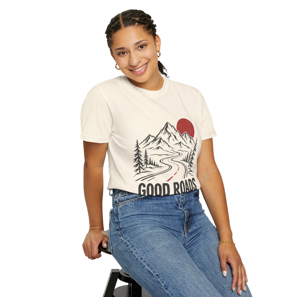T-Shirt — 'Good Roads Better Moods' Mountain Road Graphic Tee