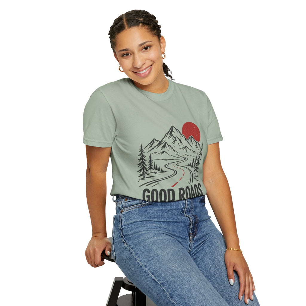 T-Shirt — 'Good Roads Better Moods' Mountain Road Graphic Tee